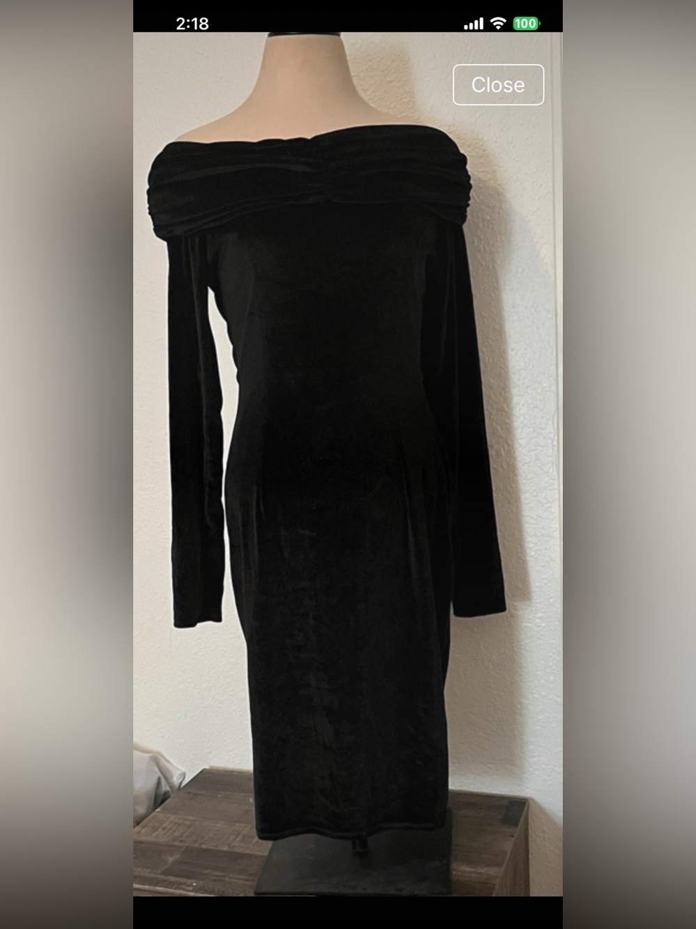 Velvet Black Off-Shoulder Long Sleeve Dress
